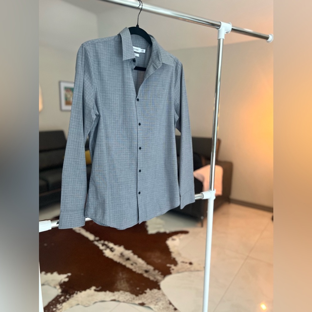 Calvin Klein Men's Cotton Black and Gray Button-Down Shirt Sz S